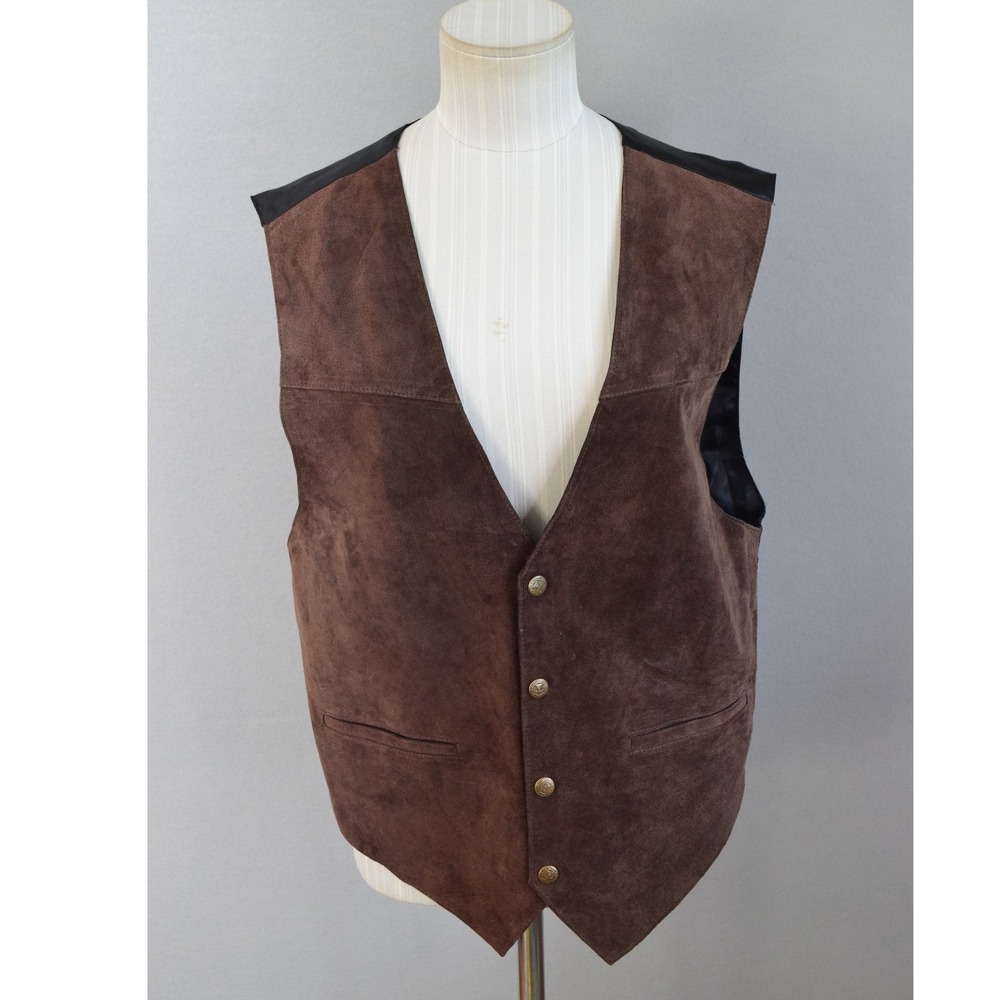 Scully Leather Vest Large Brown Suede Satin Back Western Cowboy Mens Waistcoat